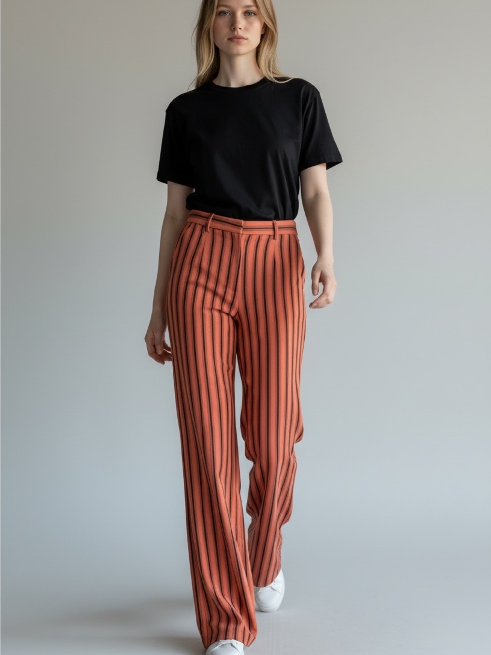 Lioness Rust-Striped Wide Leg Low Rise Trousers